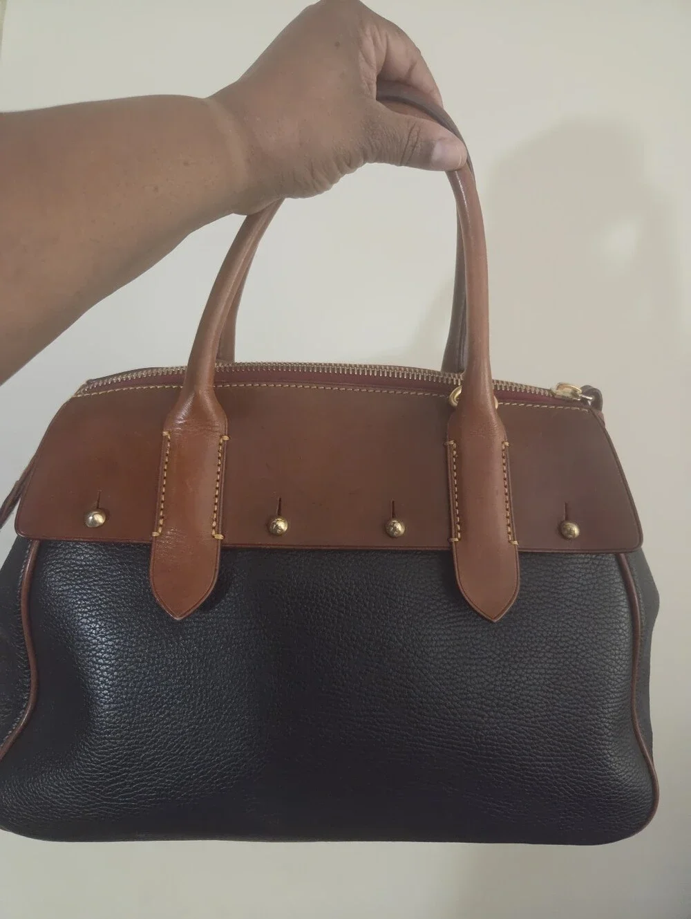 Vintage 1996 Dooney & Bourke Black Brown Leather Satchel